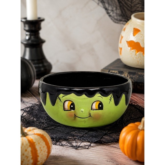 johanna parker Other - Johanna Parker Frankenstein Halloween Ceramic Candy Bowl Black Drip Glaze